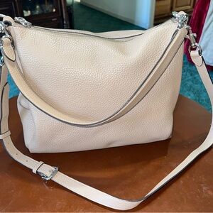 Elegant Taupe Shay Coach pebbled Leather Shoulder Bag